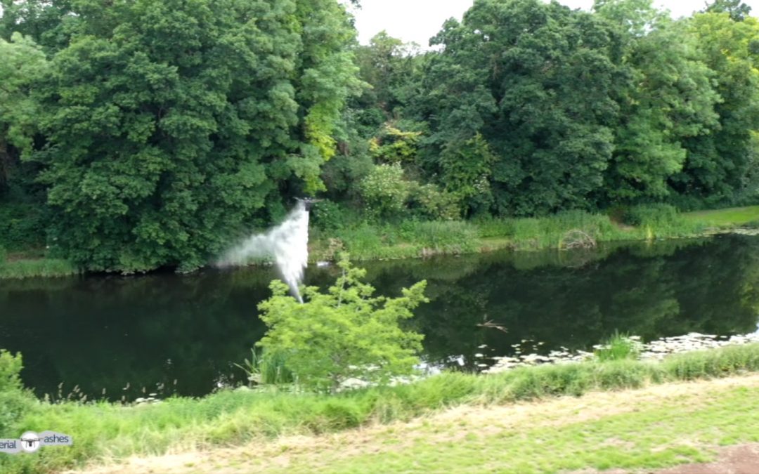 Hindu Scattering Ashes by Drone over Water